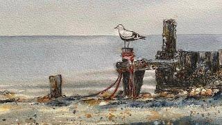 Looking Out To Sea ATMOSPHERIC Watercolor Landscape Painting Watercolour LINE & WASH SEASCAPE demo