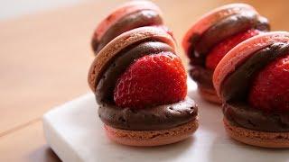 통딸기 초코 마카롱 만들기 (+먹는소리) Strawberry Chocolate Macarons | 한세