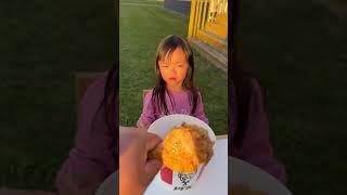 Baby brother pranks sister eats chicken ️