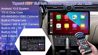 TOPNAVI 13.3Inch 2DIN Unviersal & 1DIN OEM Android Car Navigation Stereo with Carplay & Android Auto