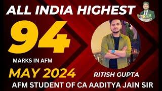Aaditya Jain Sir's Student Scores All India Highest 94 Marks in AFM May 24 Exam! #icai #cafinalafm