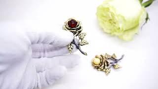 Брошь Роза янтарь бронза латунь брошка бутон цветок 4027 Хорошие Вещи