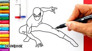 How to Draw SPIDER MAN in His Iconic Crouching Web Shooting Pose – Step by Step Tutorial