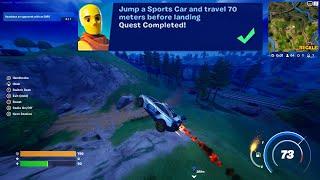 How to EASILY Jump a Sports Car and travel 70 meters before landing in Fortnite locations Quest!