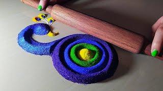 Easy Peacock rangoli for Diwali using Belan/Rolling pin | Happy diwali rangoli | Diwali rangoli