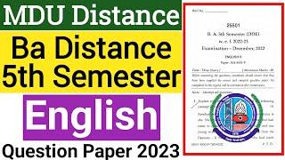 Mdu Ba Distance English 5th semester Question Paper 2023 | Mdu DDE Ba English 5th semester Paper