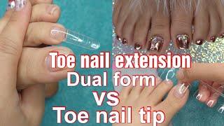How to: Toes nail extension using Dual Form Vs Toe nail tip | Rose gold gel Pedicure