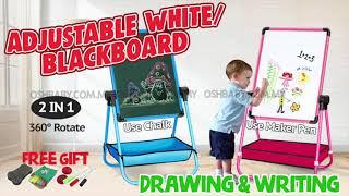 2 in 1 360 Degree Rotating Adjustable standing whiteboard & blackboard