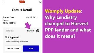 Womply Harvest PPP - why did Lendistry change to Harvest Small Bussiness Finance LLC?