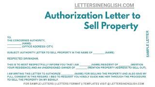 Authorization Letter To Sell Property - Sample Letter of Authorization for Selling Property