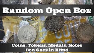 Random "Open Box" - Coins, Medals, Tokens, & Notes - Ben Goes in Blind