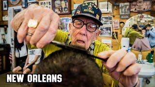  93 Year Old World War Two Veteran "Bud" at Family Barber Shop | New Orleans