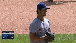 Darvish reaches back for a 55 mph curve