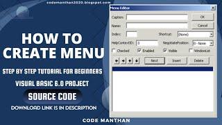 How to Create Menus in VB 6.0 | Menu Editor in Visual Basic 6.0 | Popup Menu | Visual Basic Project