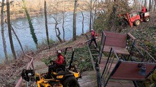 Leaf Cleanup on River Front Property with Umount Blower & Ventrac Plow!  RARE Trolley down to River!