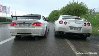 VERY LOUD Meisterschaft Nissan R35 GT-R vs BMW E92 M3 w/ F1 SuperSprint Exhaust!