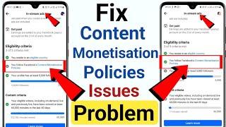 fix facebook in stream ads content monetisation policies issues Problem