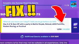 Earn XP With a Party in Battle Royale Reload Lego Fortnite Rocket Racing or Festival Fortnite Quest