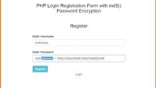 PHP Login Registration Form with md5() Password Encryption