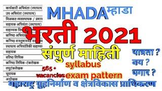 MHADA detail advertisement 2021 | executive engineer| je| clerk | assistant | surveyor |म्हाडा भरती