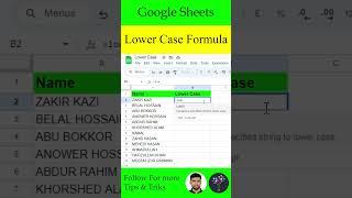 Google Sheets Lowercase Formula