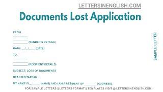 Documents Lost Application - Sample Application for Loss of Documents