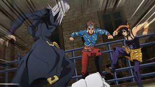 Narancia, Mista, and Abbacchio beats up a civilian