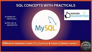 SQL CONCEPTS WITH PRACTICAL- DIFFERENCE BETWEEN COUNT(*), COUNT(1) & COUNT(COLUMN NAME) ?