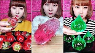 ASMR EATING COLORED WATER FILLED ICE crunchy sounds   SATISFYING MUKBANG  #5