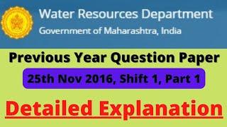 WRD JE Civil, Previous Year Question Paper, 25th Nov 2016,Detailed Explanation/Team ER.