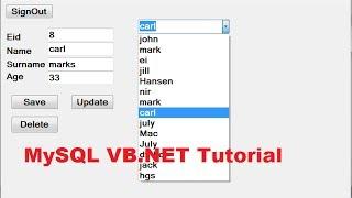 MySQL VB.NET Tutorial 10 :Database values in textbox if select Combobox