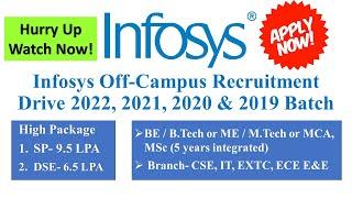 Infosys Off-Campus Recruitment Drive 2022 2021 2020 & 2019 | SP 9.5 LPA DSE 6.25 LPA #infosys #jobs