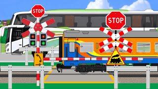 Palang pintu kereta api Bus basuri klakson  telolet indonesia 【踏切アニメ】FUMIKIRI  踏切 Railroad crosing