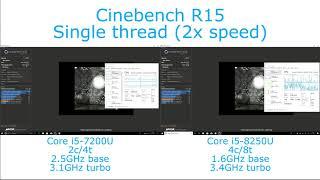 Intel Core i5-7200U vs  i5-8250U - Cinebench R15 Single and Multithreaded Performance