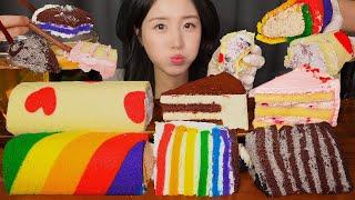 IT FEELS LIKE A CLOUDS RAINBOW ROLL CAKE & MILK CREAM CAKE ASMR EATING SOUNDS MUKBANG