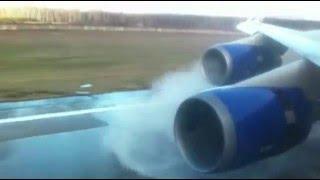  Посадка самолета при сильном боковом ветре, Landing  in a storm Moscow а/п Домодедово, Boeing 747,