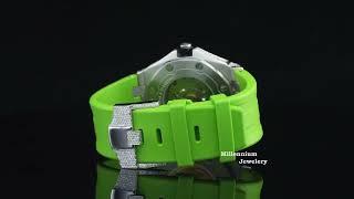 Moissanite Diamond Watch | Iced Out Green Belt Watch | Automatic Wrist Watch #watch #usa #watches