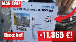 Wohnmobil NEU im freien Fall! -11.365 €! Knaus Van TI Plus Platinum Selection 650  MAN TGE (Werbung)