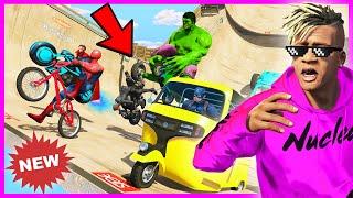 GTA 5: SUPER MEGA RAMP JUMP with AVENGERS ARMY & SHINCHAN [GTA 5 Mods]