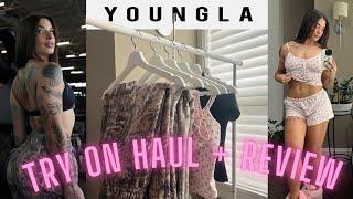 YOUNGLA try on haul - Camo Cargo Pants, Sports bras, PJ sets & more