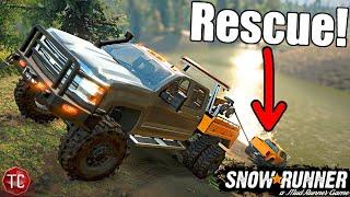 SnowRunner: NEW Duramax TOW TRUCK! DEEP RIVER Recovery!!