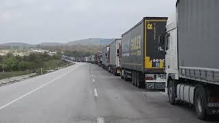 Lineup of trucks to enter Bulgaria