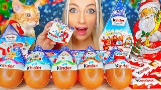 ASMR EATING CHOCOLATE KINDER PARTY, CHRISTMAS TREATS, SANTA, BUENO, 초콜릿 디저트 (DESSERT) MUKBANG 먹방