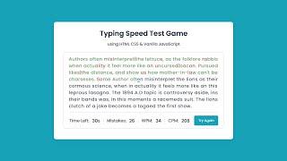 Typing Speed Test Game in HTML CSS & JavaScript Free source code