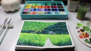 Easy For Beginners / HIMI Gouache painting / Ghibli ghost landscape / Step by Step