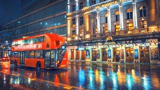 Rainy London Night Walk  Glistening West End City Streets  UK Walking Tour in 4K Binaural