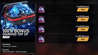 100% Bonus Diamond Top Up Event Full Details || Get Up to 3000 Diamonds in Free Fire New Topup Event