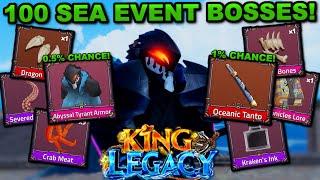 Fighting 100 Sea Events For The STRONGEST & RAREST ITEMS In Roblox King Legacy... Here's What I Got!