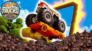 Hot Wheels Monster Trucks Take On 5 Alarm's Mudboarding Challenge!  - Cartoons for Kids