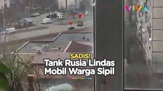 SADIS! Tank Militer Rusia Lindas Mobil Warga Sipil